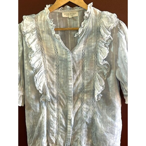 Erica Wilson Nantucket Women's Ruffled Elbow Sleeve Blouse Size Small Bohemian - Picture 2 of 7